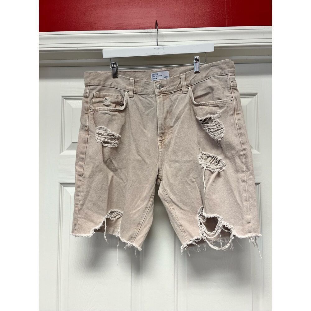 Bershka Mens Tan Denim Distressed The Slim Jean Short sz 36 EUC